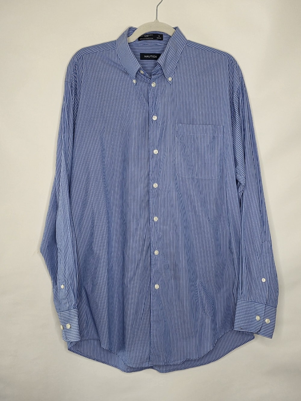 Nautica 100% Cotton Striped Shirt Size 16 34/35 Long Sleeve Button Down Career - Picture 10 of 10